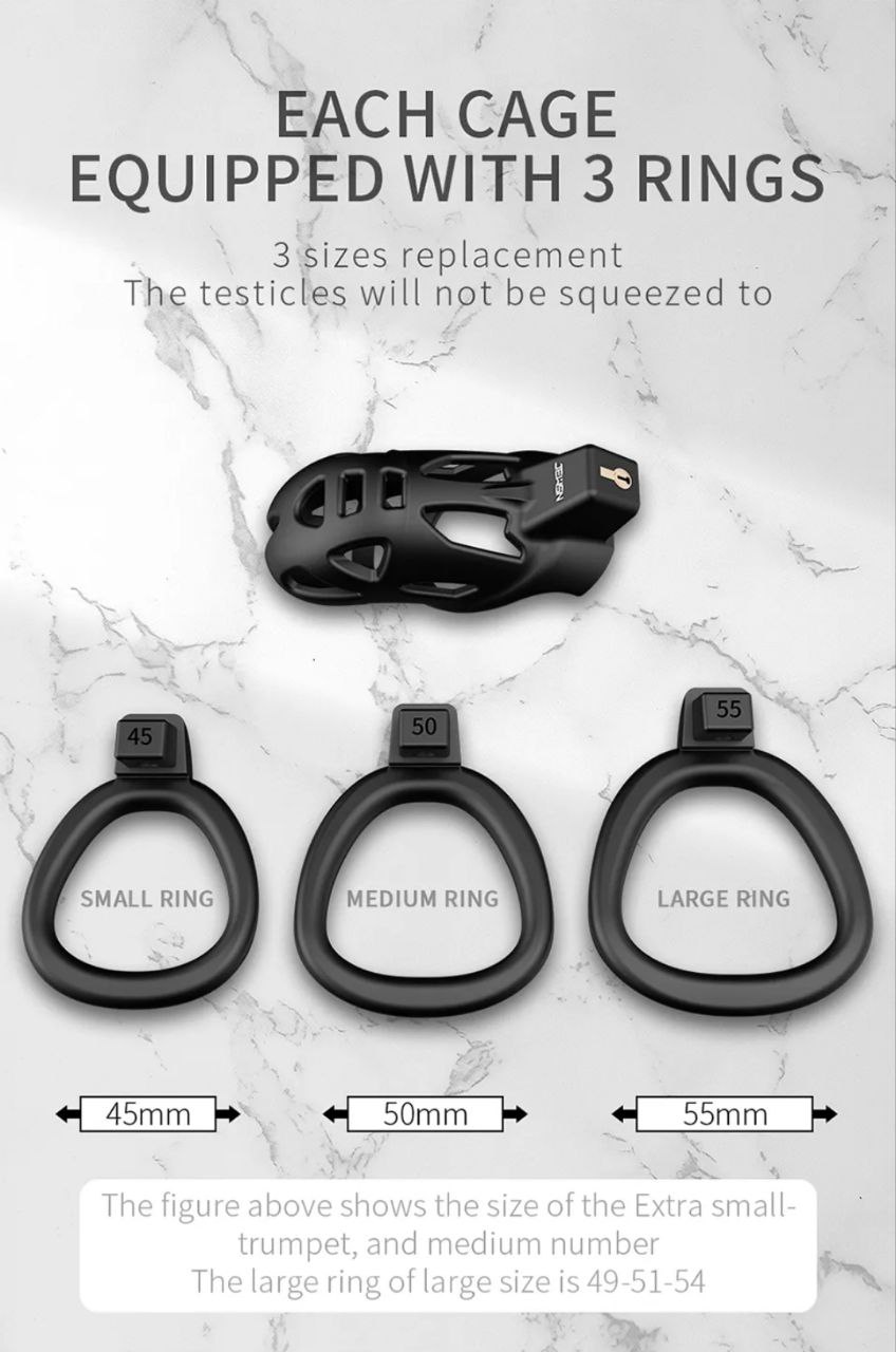 Cage noire avec 3 anneaux de tailles 45, 50 et 55 mm